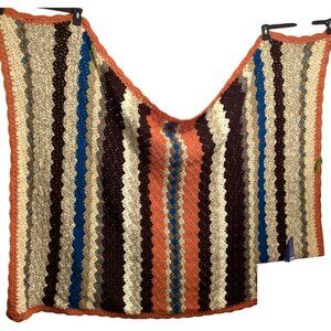 Vintage Afghan Blanket Crocheted Handmade With Stripes & Vibrant Colors